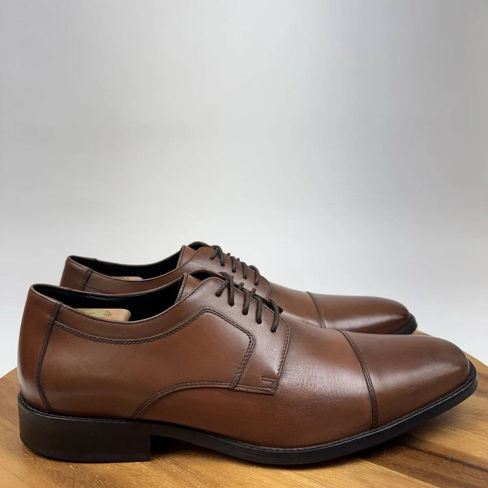 Mens Johnston & Murphy Novick Brown Leather Cap Toe Dress Shoes Oxfords Size 13